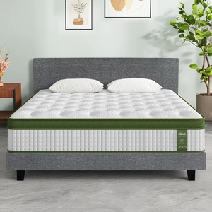 BedStory King Bed Frame Set With Hybrid Mattress Medium Firm Linen Grey