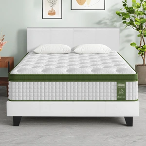 BedStory Queen Bed Frame Set with Hybrid Mattress and Leather Frame Medium White