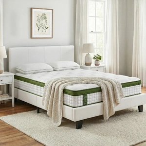 Artiss Double Bed Frame Platform White PVC Leather Hybrid Mattress Modern