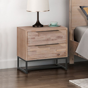Bedside Table 2 drawers Side Table Solid Acacia Wood Veneered in Tea