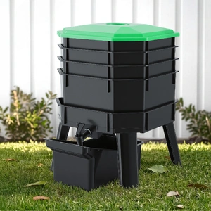 Compost Bin 4-Tray Stackable Worm Farm Composter with Liquid Fertiliser Tap