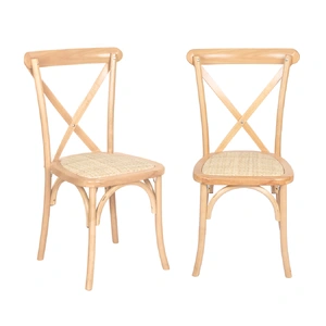 2x Dining Chairs Kitchen Table Chair Natural Wood Rattan Seat Cafe Lounge