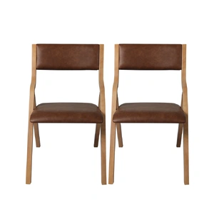  2x Dining Chairs Foldable PU Brown