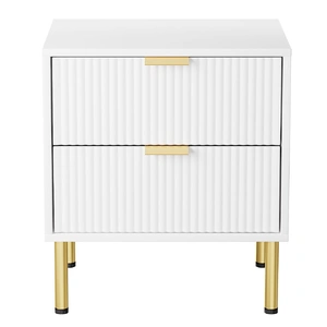 Bedside Table with 2 Drawers White Metal Legs