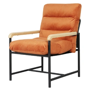 Metal Framed Lounge Chair Velvet in Orange