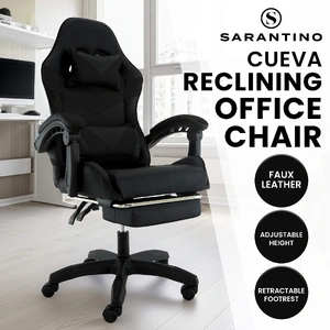 Cueva Reclining High Back Office Gaming Chair Black Retractable Footrest Computer Seat
