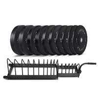150kg Black Series V2 Rubber Olympic Bumper Plate Set 50mm with 16 Plate Toaster Rack