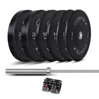 85kg Black Series V2 Rubber Olympic Bumper Plate Set 50mm with ATHENA200 Barbell