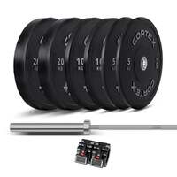 90kg Black Series V2 Rubber Olympic Bumper Plate Set 50mm with SPARTAN100 Barbell