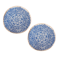 2X Blue Carpet Soft Linen Bohemian Non-Slip Floor Retro Minimalist Round Rug Home Decor with Tassels