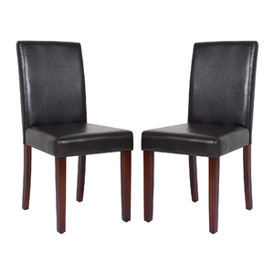 2x Wooden Frame Brown Leatherette Dining Chairs with Solid Pine Legs