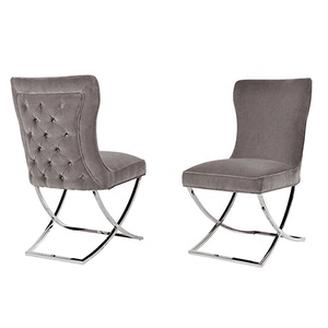 2x Dining Chairs Grey Fabric Upholstery Beautiful Quilting Shiny Silver Colour Legs