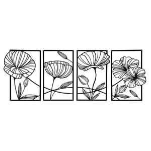 Yezi Metal Wall Art 4Pcs Floral Minimalist Line Decor