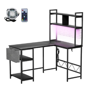 L Shaped Gaming Desk with LED Lights Black