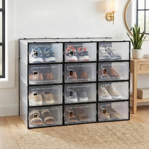 Shoe Storage Box DIY Set of 12 Stackable Black