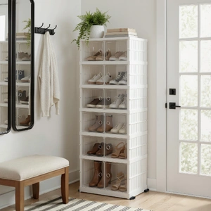 Foldable Shoe Storage Box 6 Tier 12 Pairs Entryway