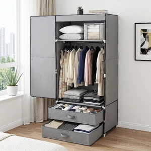 Large Portable Clothes Closet Wardrobe with Magnetic Door Grey