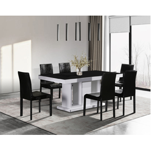 7 Pieces Dining Suite Dining Table & 6X Black Chairs in Rectangular Shape High Glossy MDF Wooden Base Combination of Black & White Colour