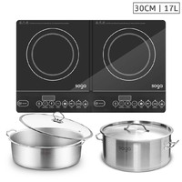 Dual Burners Cooktop Stove, 17L Stainless Steel Stockpot 28cm and 30cm Induction Casserole