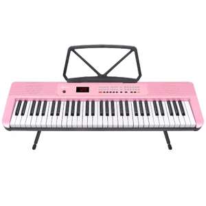 61-Key Electronic Piano Keyboard with LED and Folding Stand in Pink CHJ-SD1