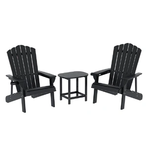Gardeon Outdoor Table and Chairs HDPE Adirondack Beach Chair Sun Lounge Patio Furniture Garden Black