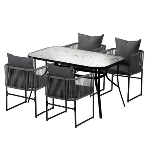 Gardeon 5PC Outdoor Dining Set Table and Chairs Patio Furniture Garden Bistro Set Black