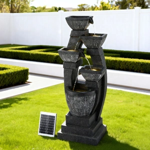 Solar Fountain Water Feature Outdoor Fountain Indoor 5-Tier Bowl Cascading Grey