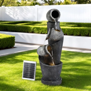 Solar Fountain Water Feature Cascading Fountain 3-Tier Pot LED Lights 80CM Grey