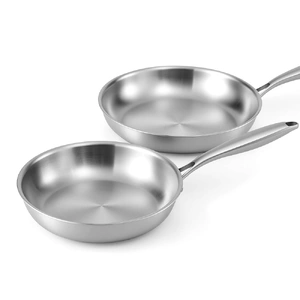 Frying Pan Stainless Steel Uncoated Twin Frypan Set 25/30cm Silver