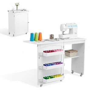 Folding Sewing Table Sewing Machine Desk Multi-functional Rolling Work Table Craft Station