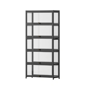 Artiss 5-Tier Display Cabinet Storage Bookshelf Clear Shelf Black