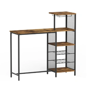Artiss Industrial Bar Table with Wine Rack Cup Holder Multi-Level Storage 122cm Walnut
