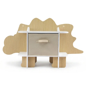 Dinosaur Kids Bookshelf 2-Tier Children's Bookcase Wooden with with Fabric Drawer, Toddler Bookshelf Toy Storage Organizer for Preschool, Kids Room, P