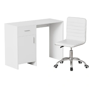 Artiss Computer Desk Office Chair Set PU Leather Home Study Table 100cm White
