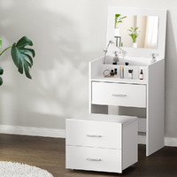 2-in-1 Dressing Table Stool Set Bedside Table White