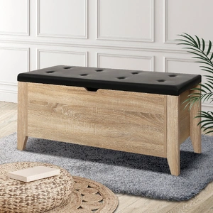 Storage Ottoman Blanket Box Leather Oak