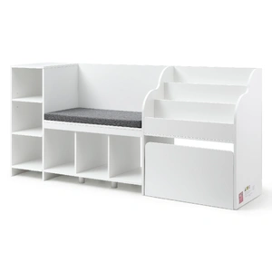 Keezi Kids Storage Unit Bookshelf Toy Box Organiser Bench Seat Cabinet 170cm White