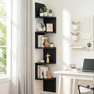 Wall Shelf Bookshelf Corner Floating 5-Tier Black