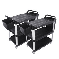 2X 3 Tier 83x43x95cm Food Trolley Food Waste Cart w/ 2 Bins Storage Kitchen Small