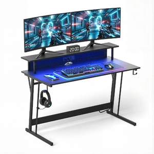 Gaming Desk with LED Lights Computer Desk Table with Monitor Shelf Power 120cm
