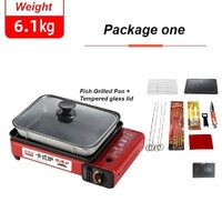Portable Gas Stove Burner Butane BBQ Camping Gas Cooker With Non Stick Plate with Fish Pan and Lid