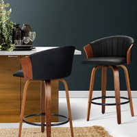 Set of 2 Bar Stools Kitchen Stool Wooden Chair Swivel Chairs Leather