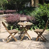 3 Piece Table-Set Folding Bistro Set Solid Fir Wood Table Chair Set Garden Outdoor Lounge