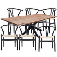 Lantana 7pc Dining Table 6 Black Chair Set Live Edge Acacia Wood