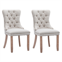 AADEN Modern Elegant Button-Tufted Upholstered Linen Fabric with Studs Trim and Wooden legs Dining Side Chair
