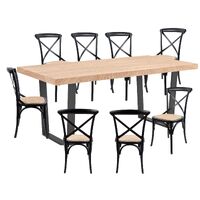 Petunia  Dining Table Set Cross Back Chair Elm Timber Wood Metal Leg