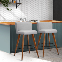 Wooden Fabric Bar Stools Circular Footrest - Light Grey
