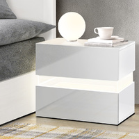 Bexley Bedside Table 2 Drawers RGB LED Side Nightstand High Gloss Cabinet