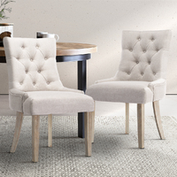 Set of 2 Dining Chair Beige CAYES French Provincial Chairs Wooden Retro Cafe