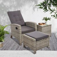 Outdoor Setting Recliner Chair Table Set Wicker lounge Patio Furniture